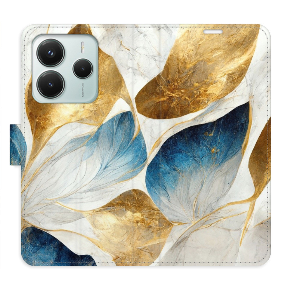 Flipové puzdro iSaprio - GoldBlue Leaves - Xiaomi Redmi Note 14 5G