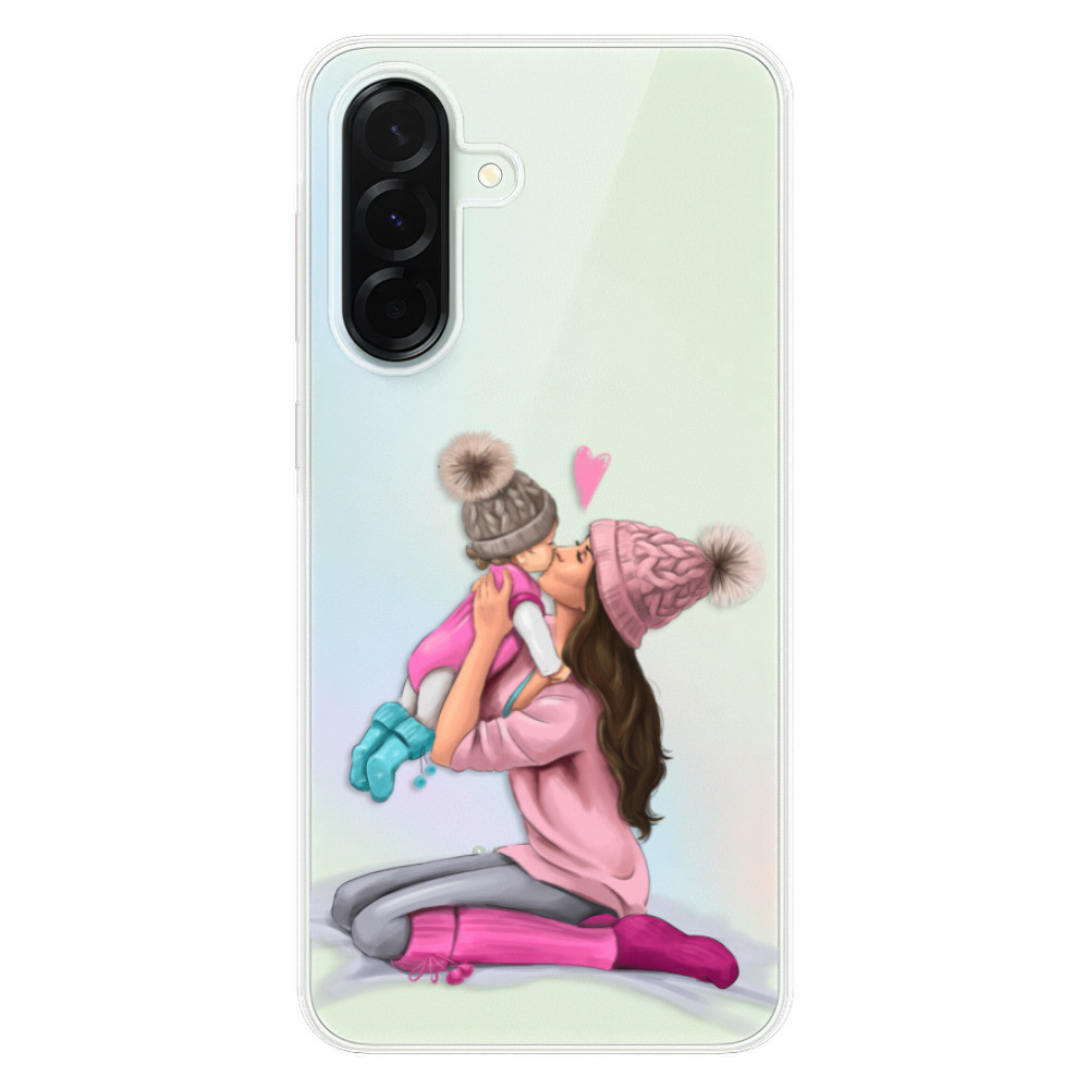 Odolné silikónové puzdro iSaprio - Kissing Mom - Brunette and Girl - Samsung Galaxy A36