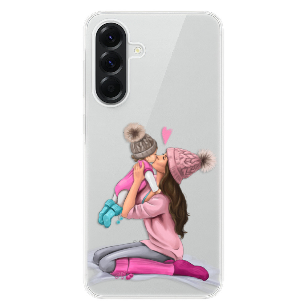 Odolné silikónové puzdro iSaprio - Kissing Mom - Brunette and Girl - Samsung Galaxy A56