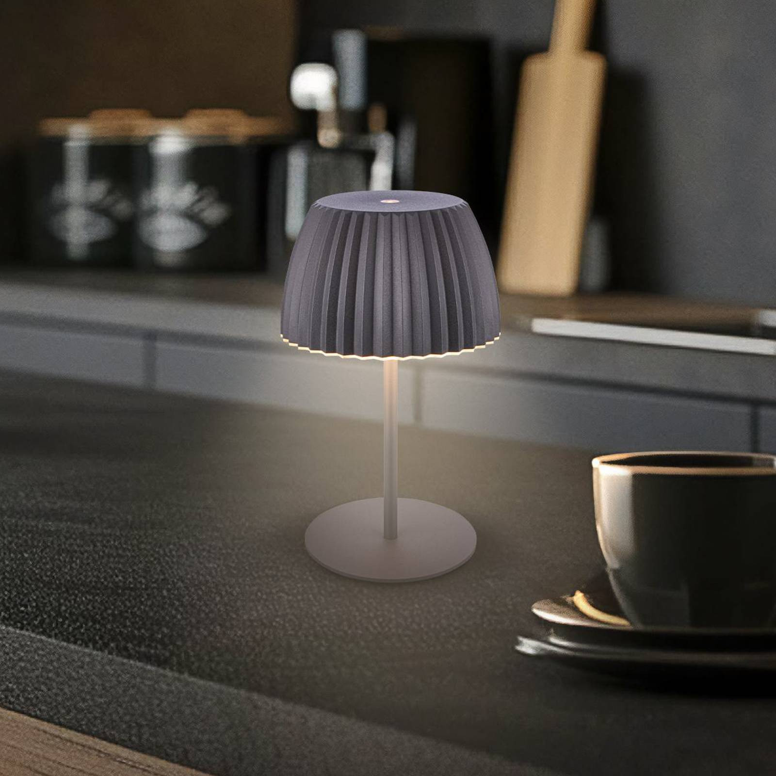 LED dobíjacia stolová lampa Brilo unplugged Riffle, antracitová