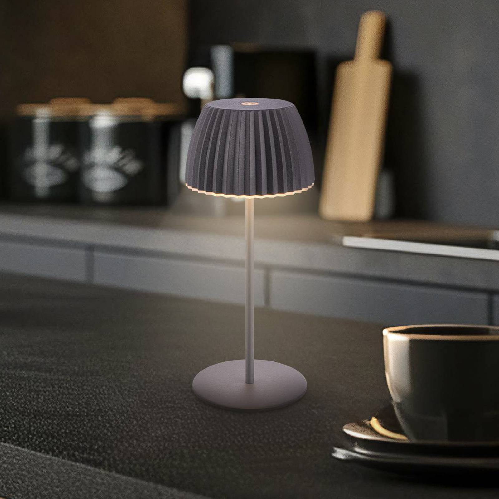 Nabíjateľná LED stolná mini lampa Brilo unplugged Riffle, antracitová