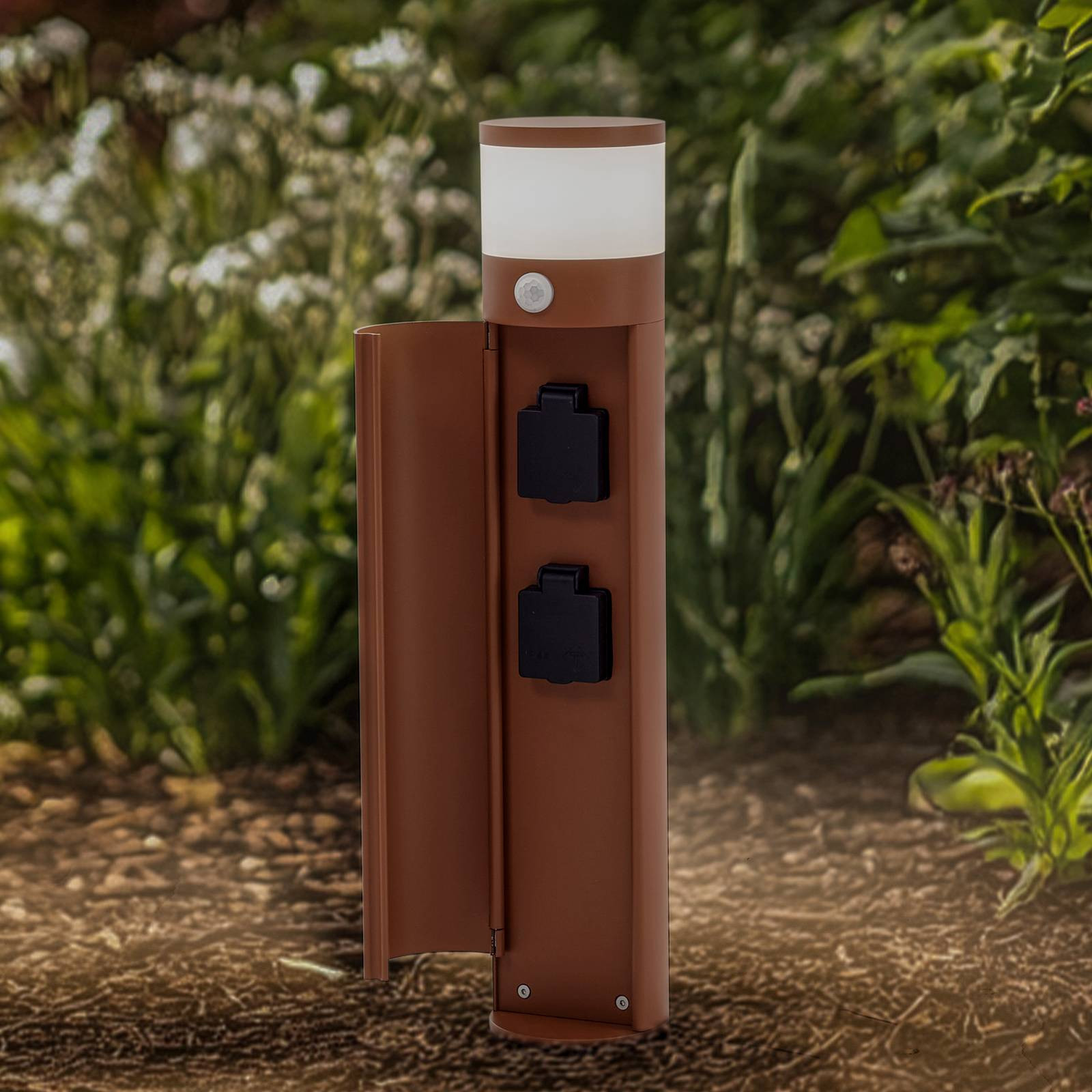 Podstavná lampa Lucande Corban, antracit, senzor, 2 zásuvky