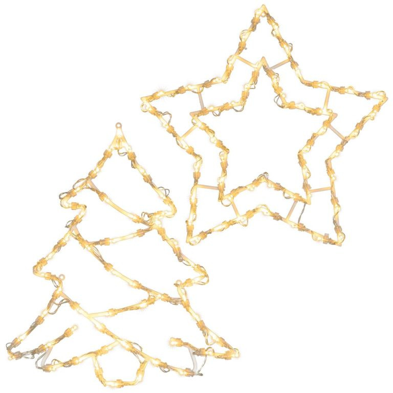 Vianočné LED dekorácie, hviezda, stromček, teplá biela, 2x50