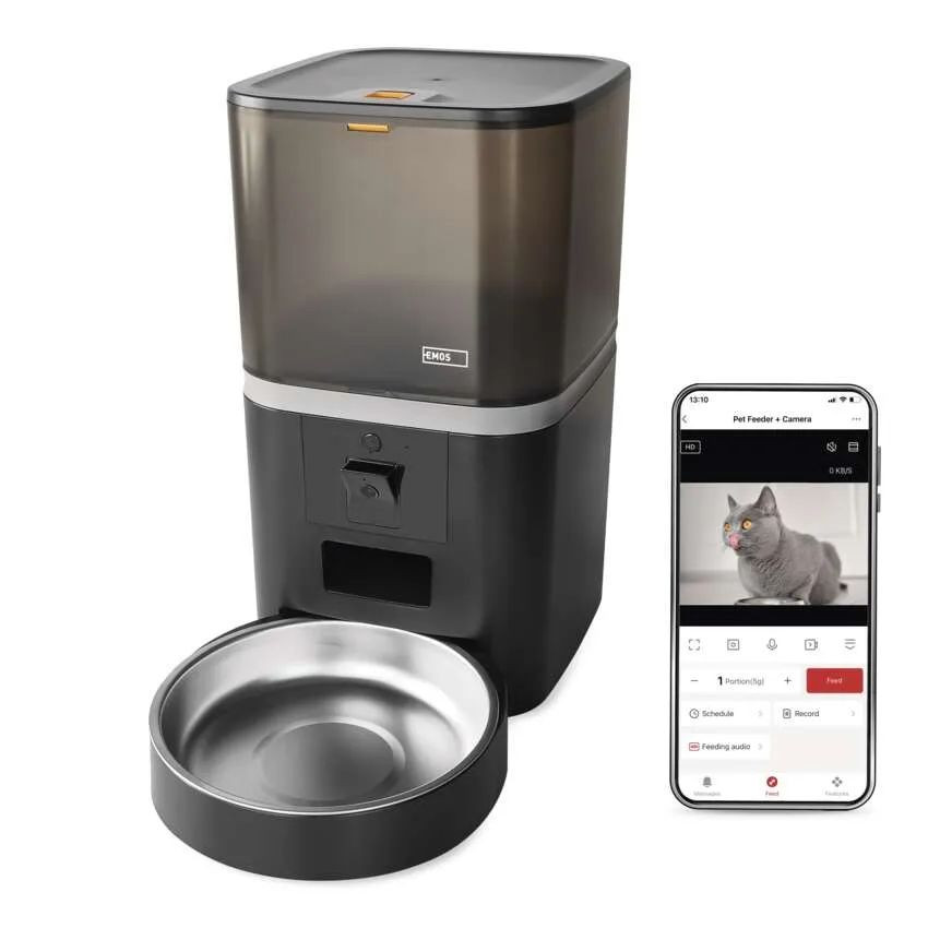 EMOS GoSmart Čierny dávkovač krmiva s kamerou 6L s WiFi H6006