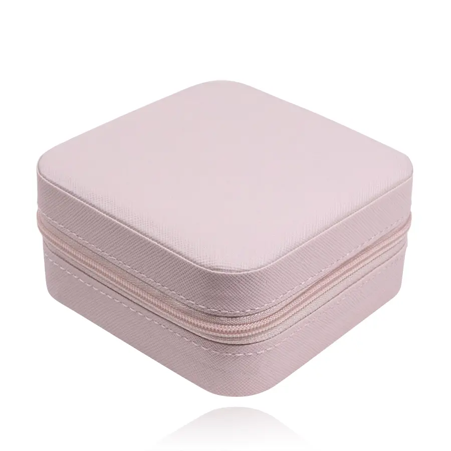 Ružová šperkovnica so štruktúrovaným povrchom a zapínaním na zips
