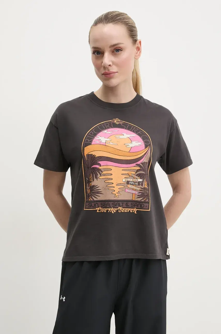 Bavlnené tričko Rip Curl dámske, šedá farba, 0FDWTE