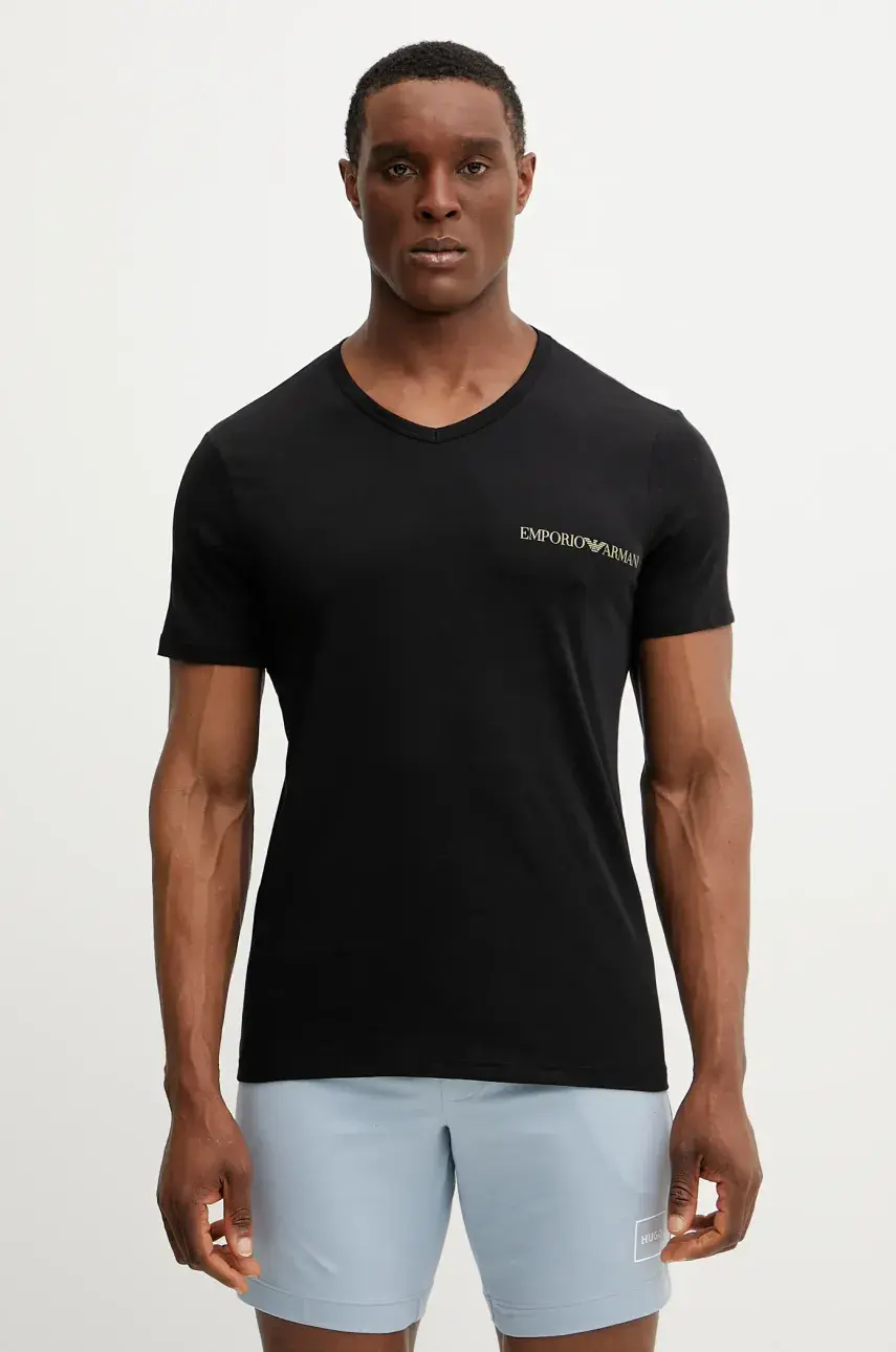 Tričko Emporio Armani Underwear 2-pak pánske, čierna farba, s potlačou, EM000392 AF10779