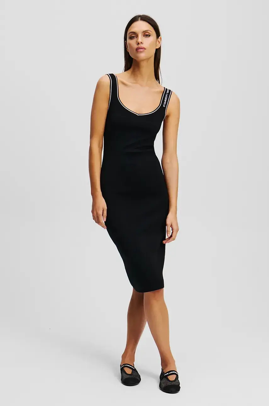 Šaty Karl Lagerfeld čierna farba, midi, priliehavé, A2W13018