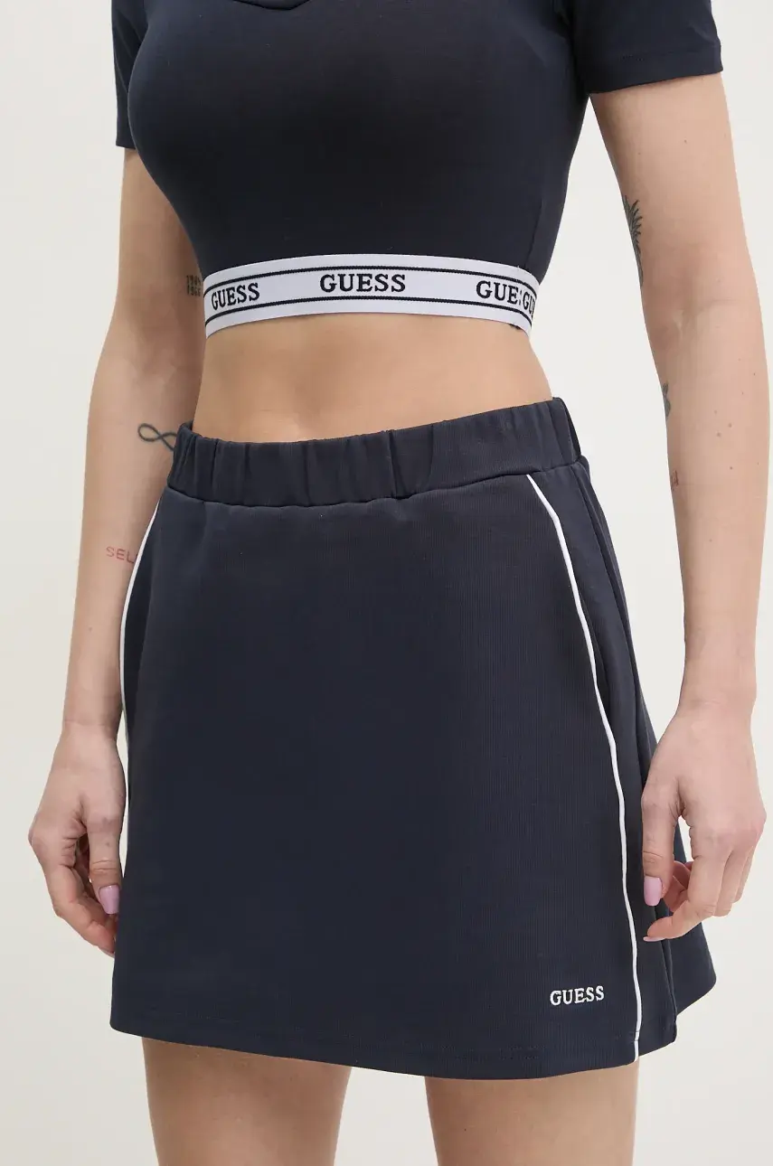 Sukňa Guess NIGELLA tmavomodrá farba, mini, rovný strih, V5GD02 KCS01