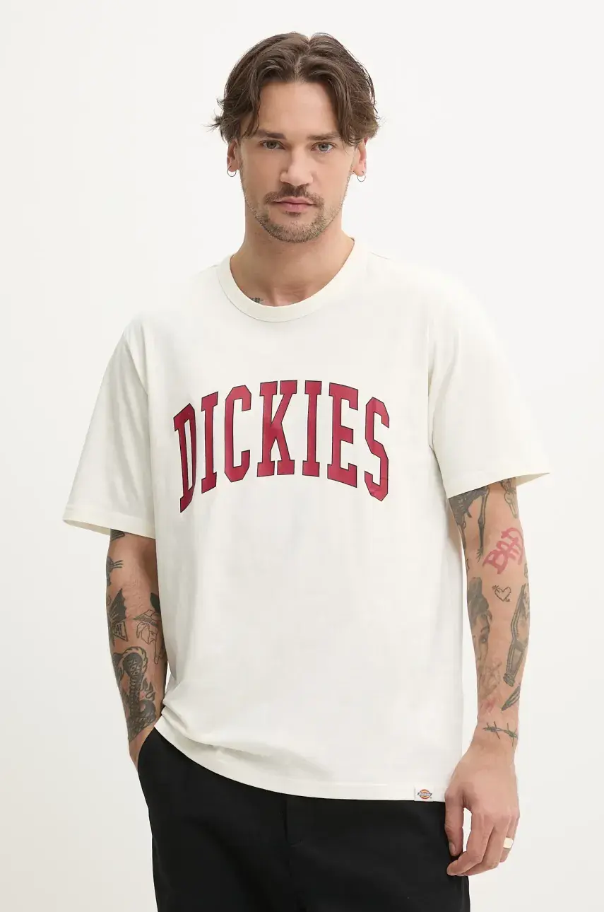 Bavlnené tričko Dickies pánske, béžová farba, s potlačou, DK0A4X9FC481