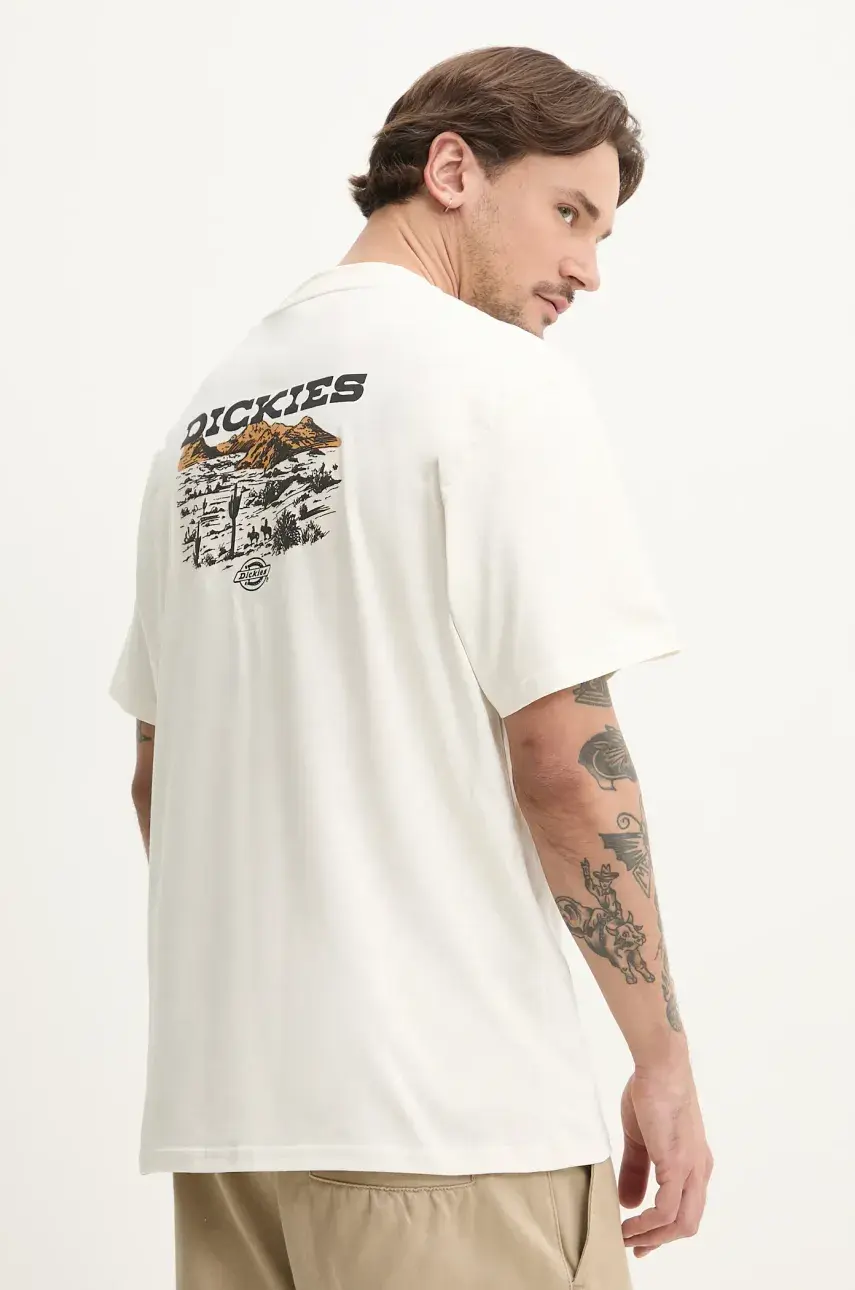 Bavlnené tričko Dickies pánske, béžová farba, s potlačou, DK0A4Z8VC481