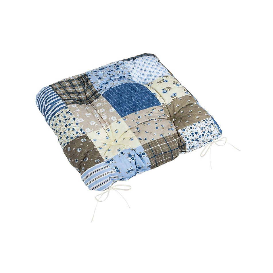Bellatex Sedák Adela prešívaný Patchwork modrá, 40 x 40 cm