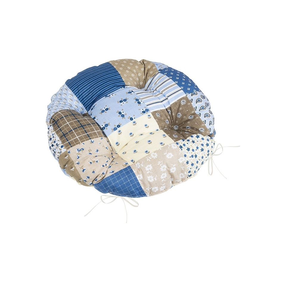 Bellatex Sedací vankúš Adela prešívaný okrúhlyPatchwork modrý 40 x 40 cm
