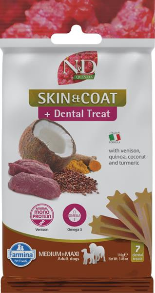 Farmina Quinoa Dog Skin Coat Venison Adult medium & maxi maškrta pre psy 110g