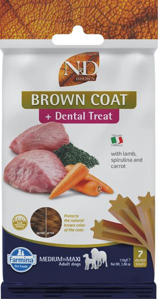 Farmina ND Brown Dog Lamb Potato Carrot Spirul Adult medium & maxi maškrta pre psy 110g