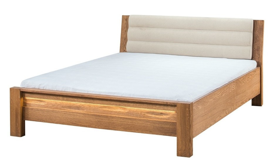 Dvoulůžková postel Velvet II 76 160x200 z masivu s LED osvětlením dub Rustikal/béžová