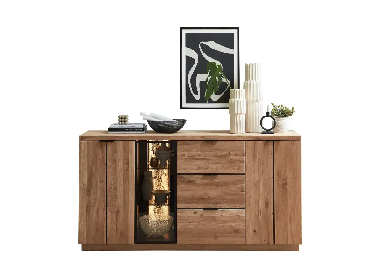 Komoda Napoli 20 s LED osvětlením 180 cm z masivu dub Bianco