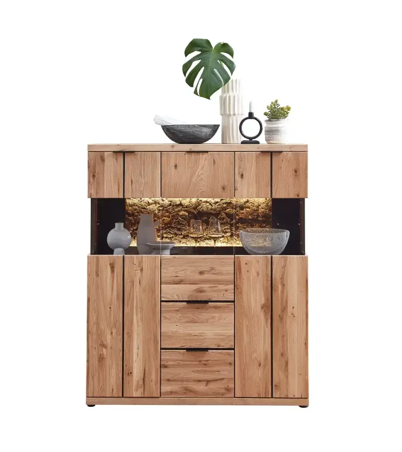 Komoda Napoli 22 s LED osvětlením 121 cm z masivu dub Bianco