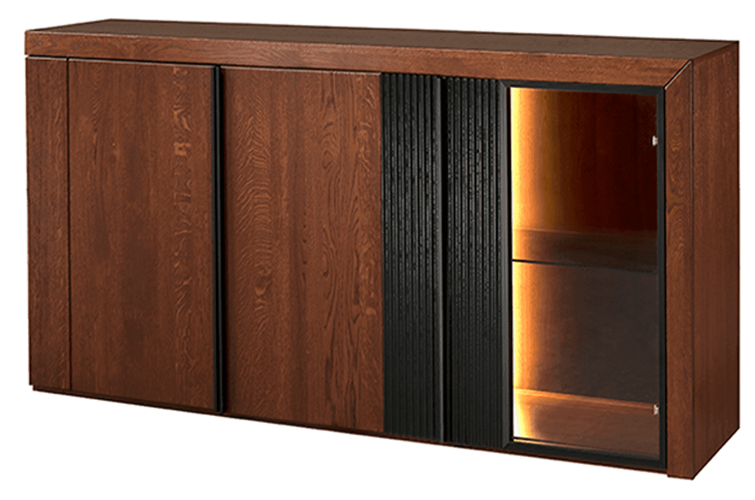 Komoda Paris II 45 182 cm z masivu s LED osvětlením dub antický/černá