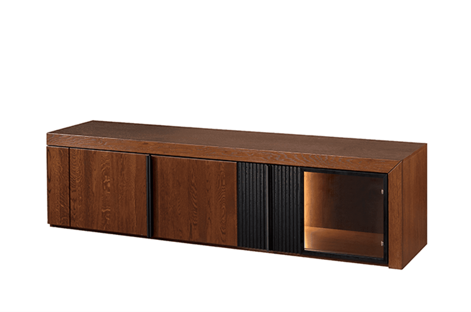 TV stolek Paris II 25 182 cm z masivu s LED osvětlením dub antický/černý