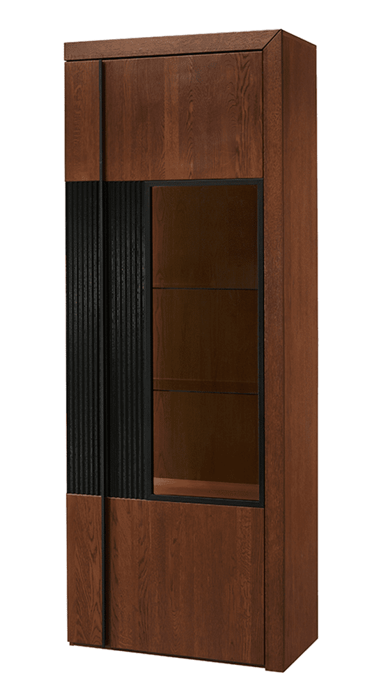 Vitrína Paris II 10 75 cm z masivu s LED osvětlením dub antický/černá