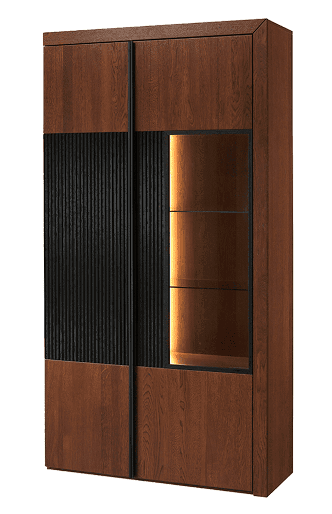 Vitrína Paris II 12 106 cm z masivu s LED osvětlením dub antický/černá