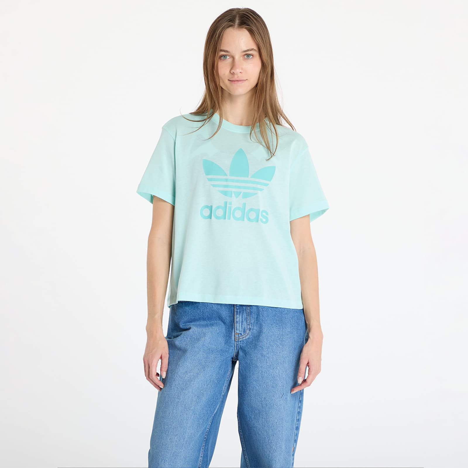 Tričko adidas Adicolor Trefoil Tee Boxy Semi Flash Aqua XS