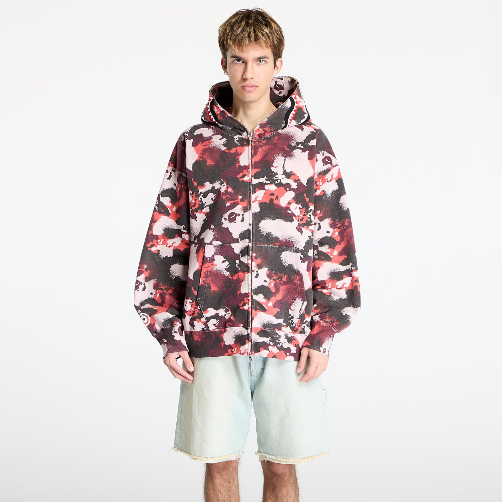 Mikina A BATHING APE Map Camo Shark Relaxed Fit Full Zip Hoodie UNISEX Red M