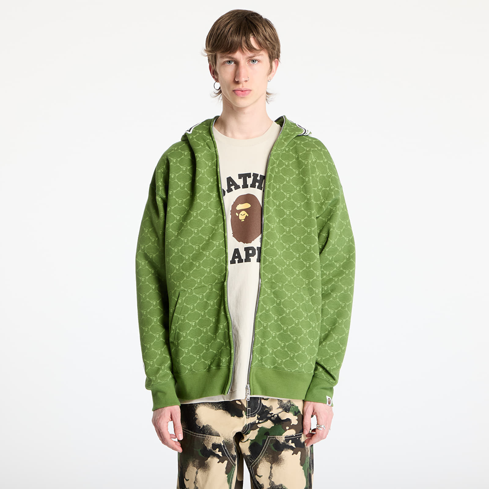 Mikina A BATHING APE College Monogram Relaxed Fit Shark Full Zip Hoodie Green M