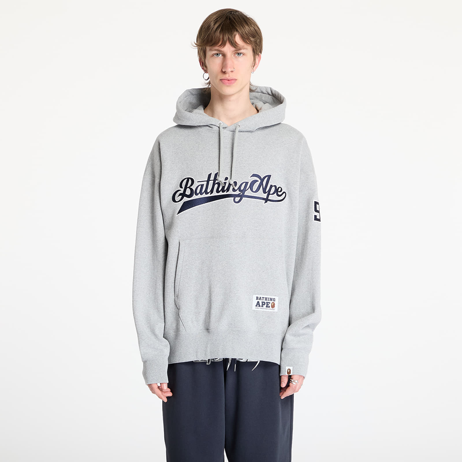 Mikina A BATHING APE Baseball Logo Relaxed Fit Pullover Hoodie UNISEX Gray M