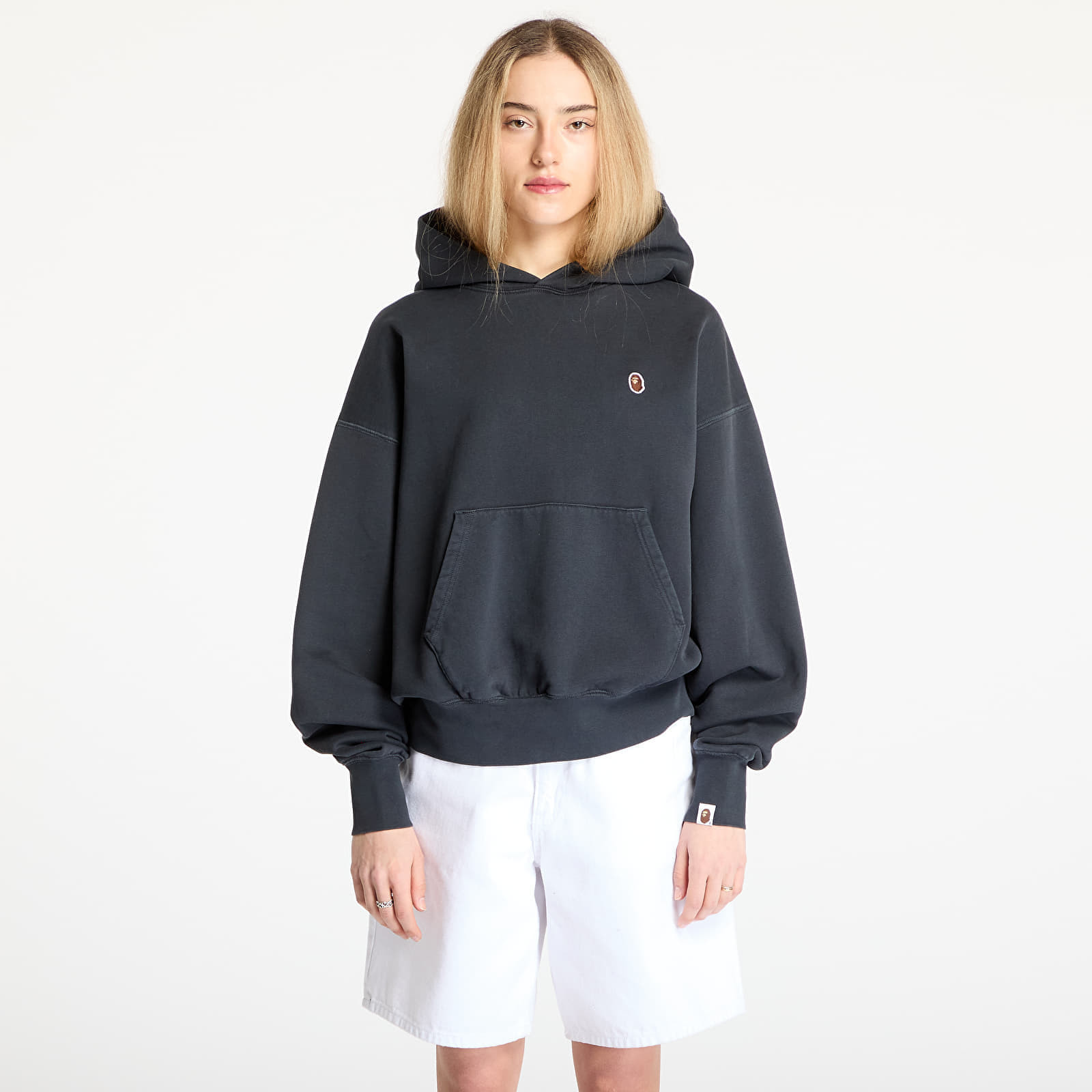 Mikina A BATHING APE Pigment Dyed One Point Oversized Pullover Hoodie Black S