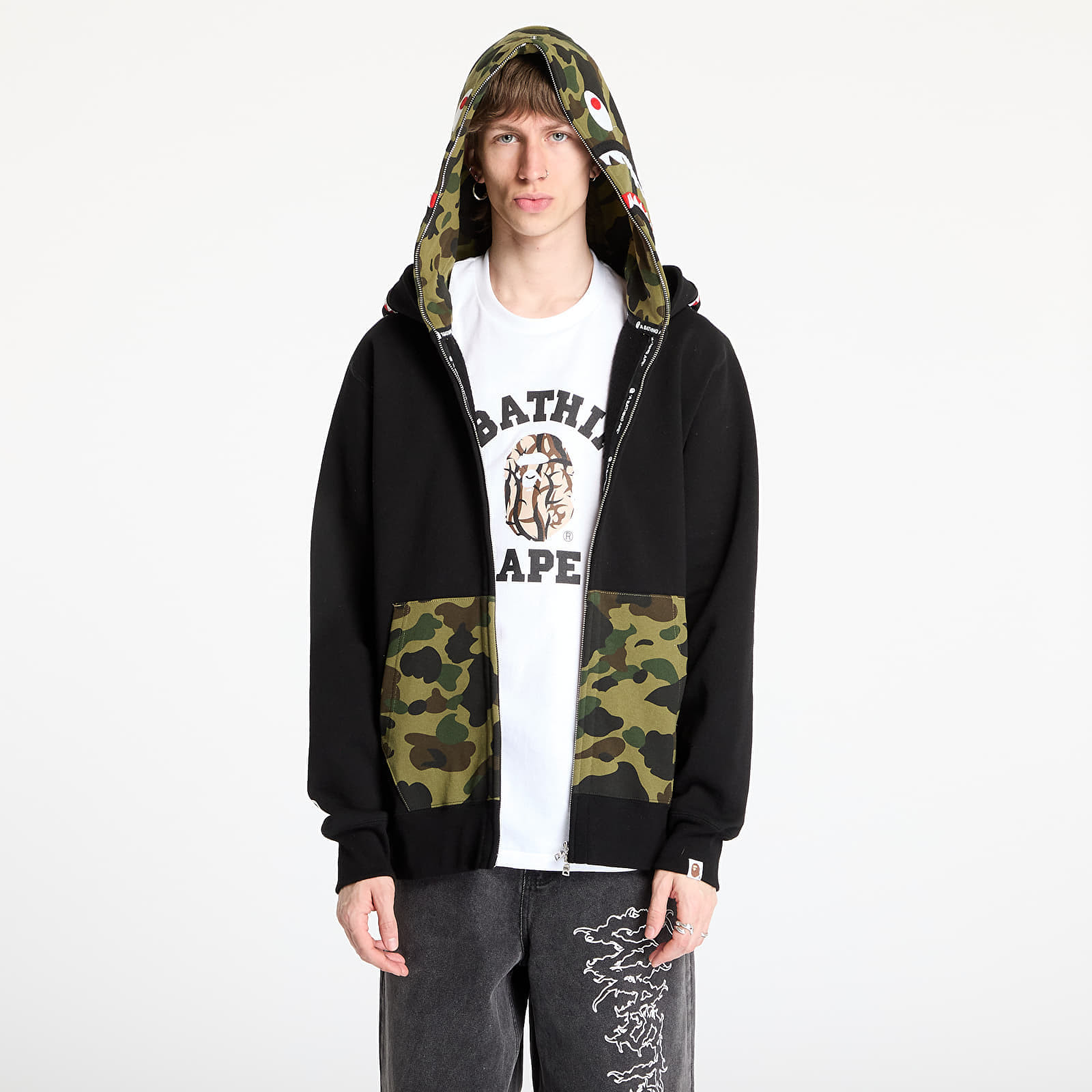 Mikina A BATHING APE 1St Camo Shark Full Zip Double Hoodie UNISEX Black M