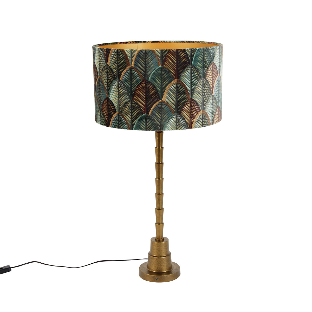 Stolová lampa bronzová s velúrovým tienidlom s dizajnom listov a zlatým vnútorným priestorom - Pisos