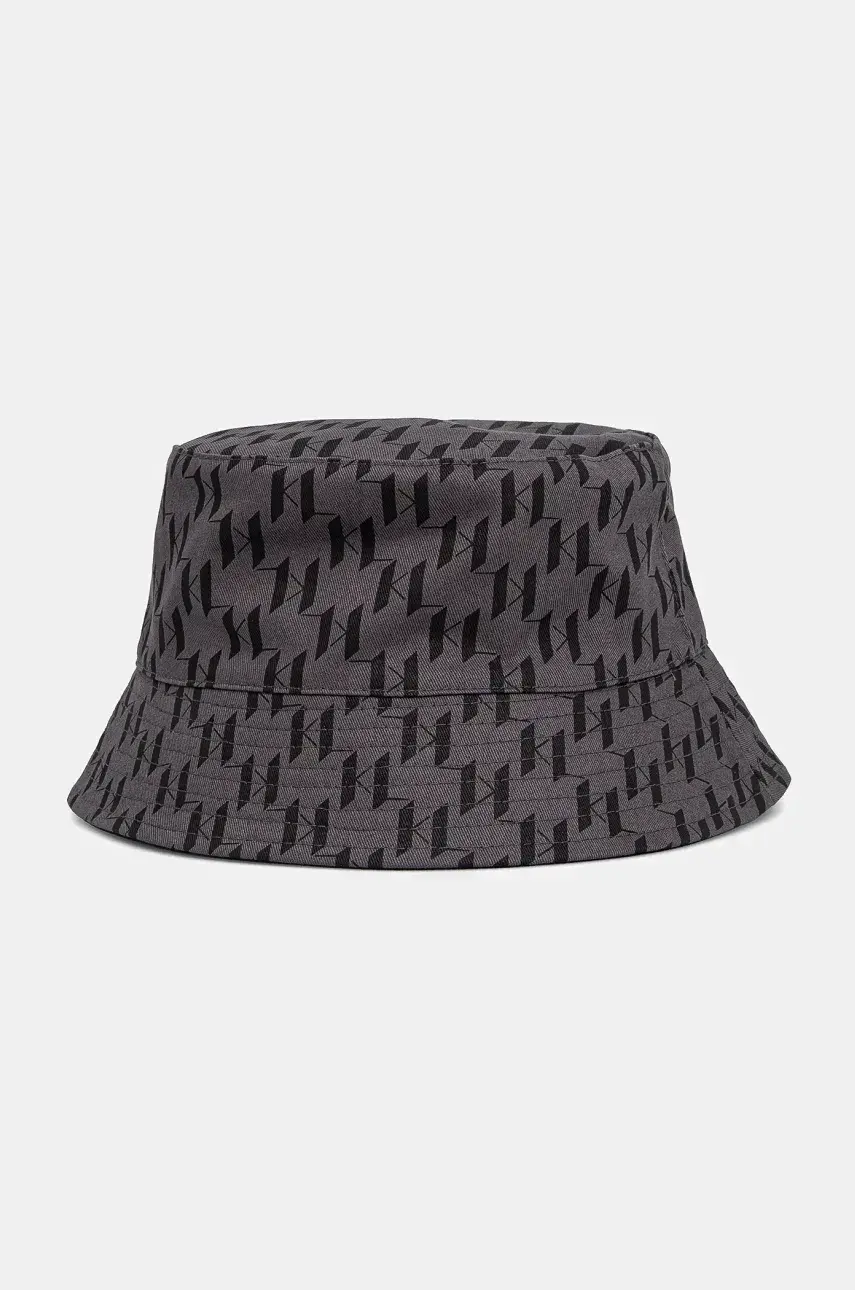 Obojstranný bavlnený klobúk Karl Lagerfeld šedá farba, bavlnený, A2M33040