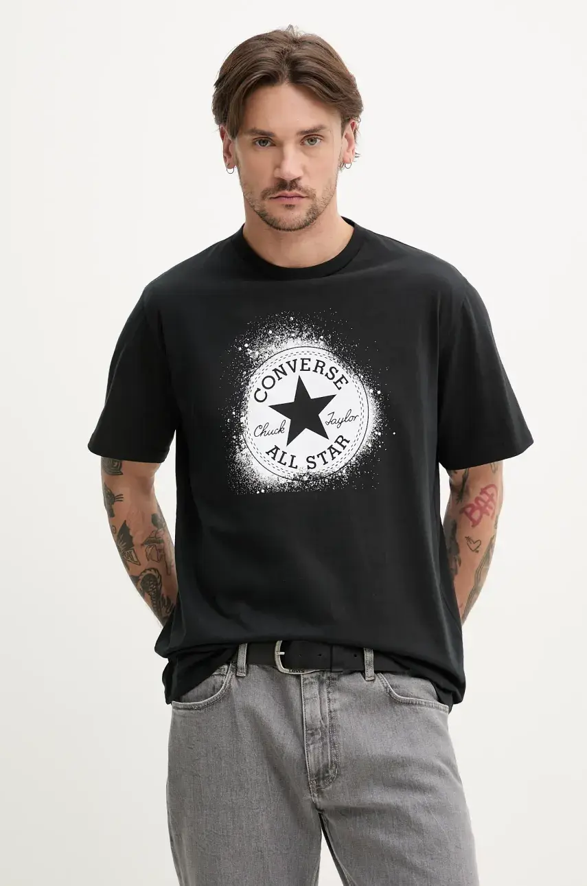 Bavlnené tričko Converse pánske, čierna farba, s potlačou, 10027998-A02