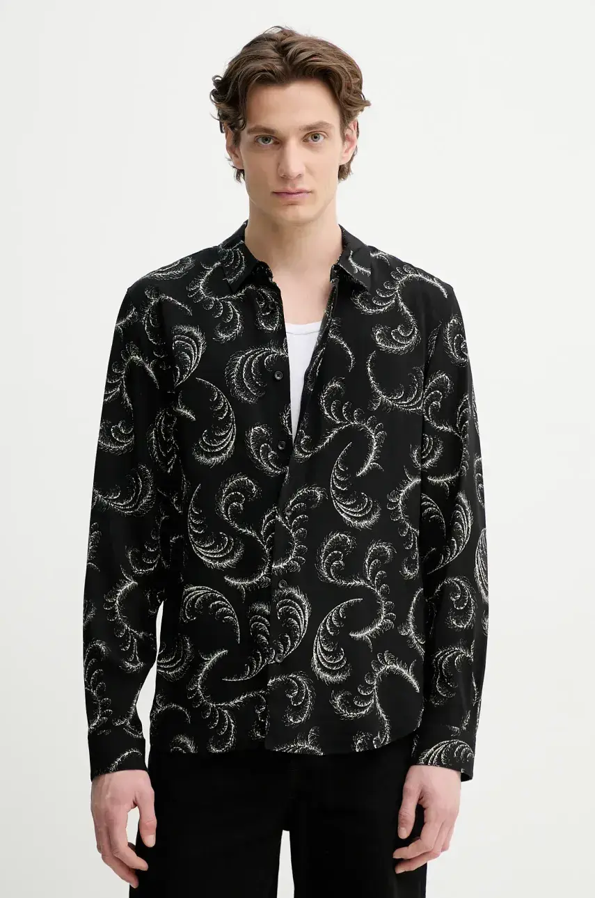 Košeľa The Kooples pánska, čierna farba, regular, s klasickým golierom, HCCL30019K