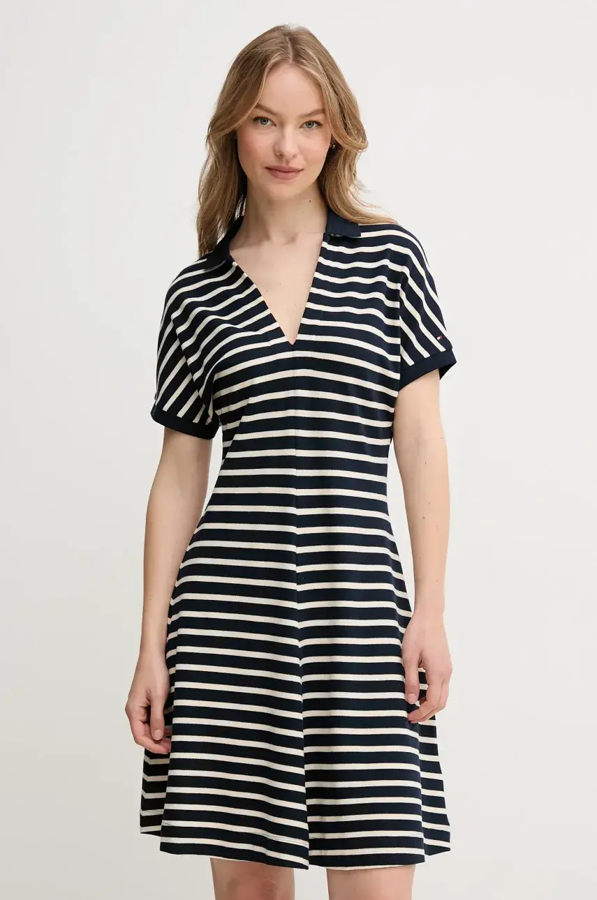 Šaty Tommy Hilfiger tmavomodrá farba, mini, áčkový strih, WW0WW44513