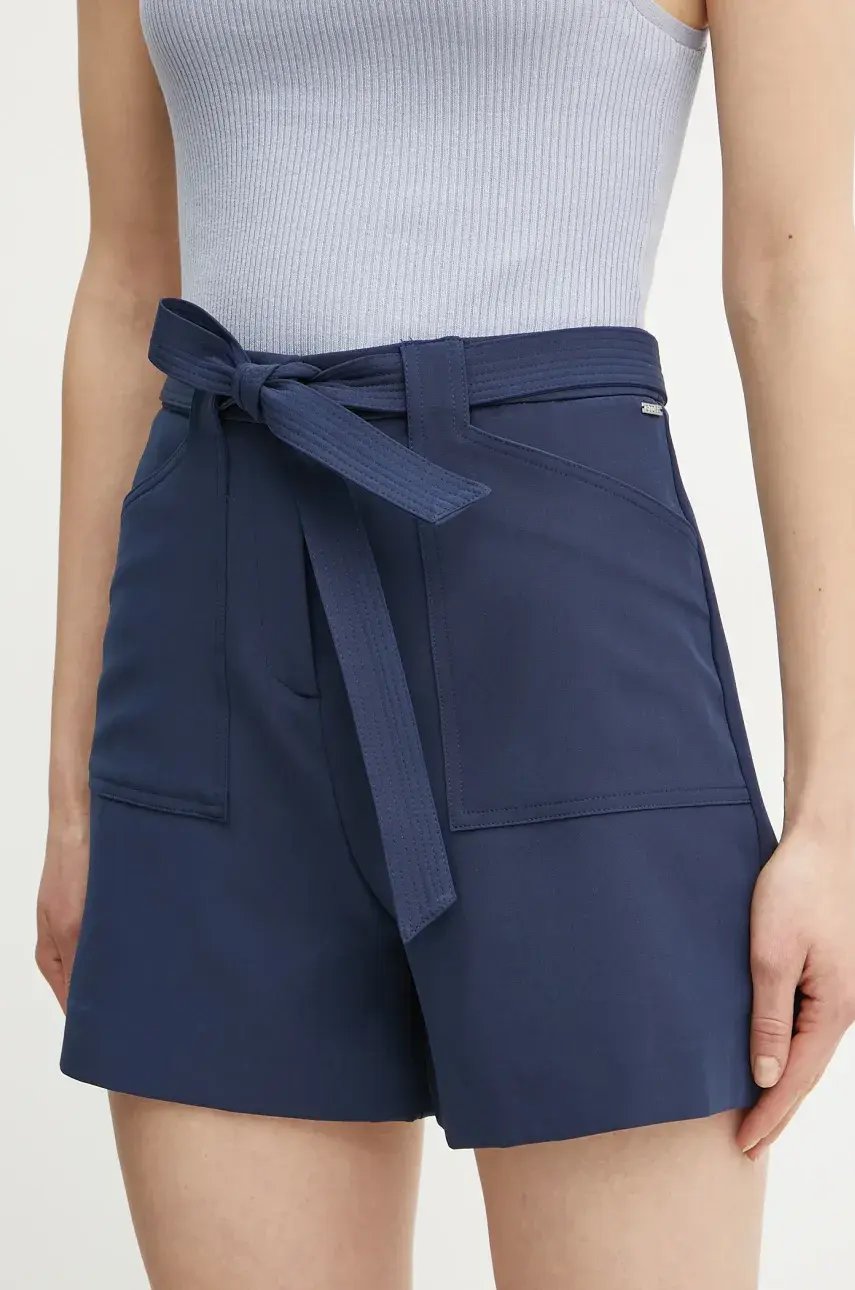 Šortky Guess VALENTINA dámske, tmavomodrá farba, jednofarebné, vysoký pás, W5GD0I WH9Y2