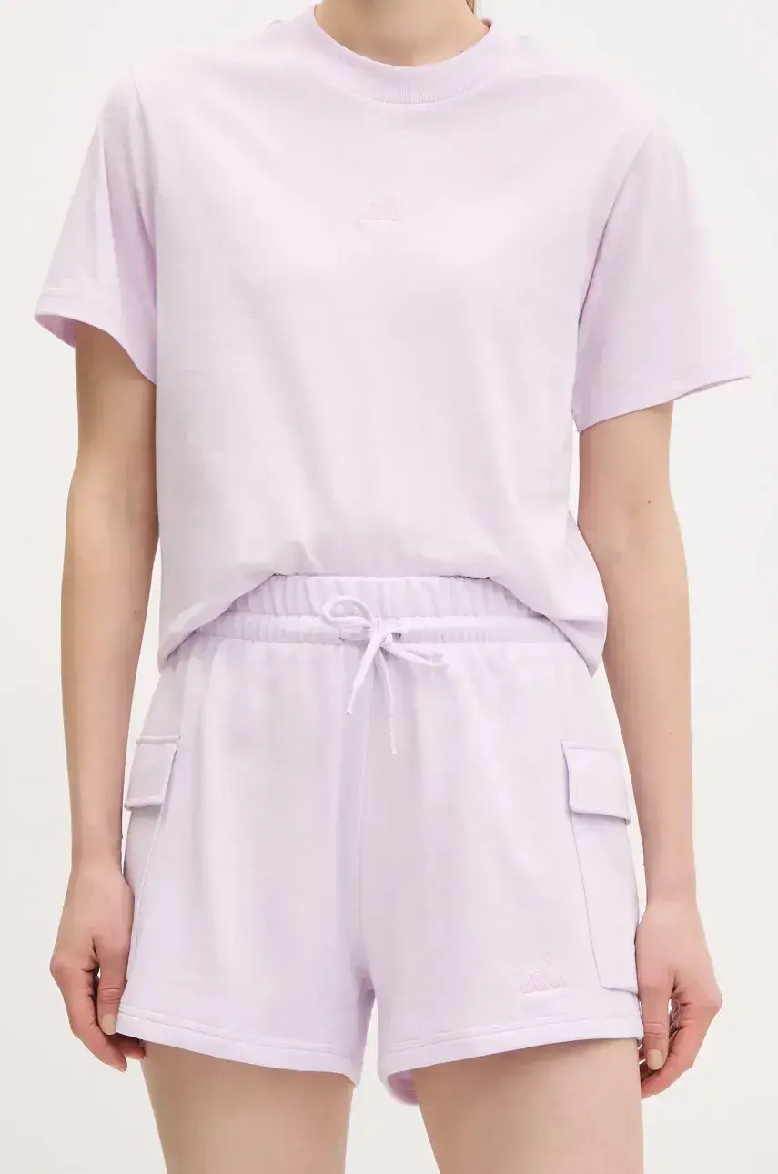 Detské krátke nohavice adidas Essentials dámske, fialová farba, jednofarebné, vysoký pás, JC5701