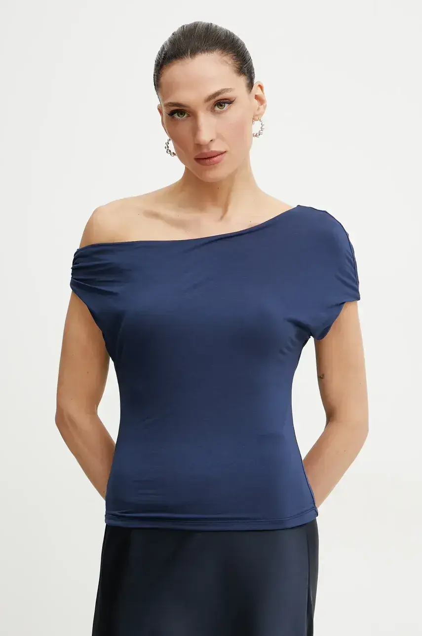 Blúzka Guess DOLMAN dámska, tmavomodrá farba, jednofarebná, W5GP46 KACM2