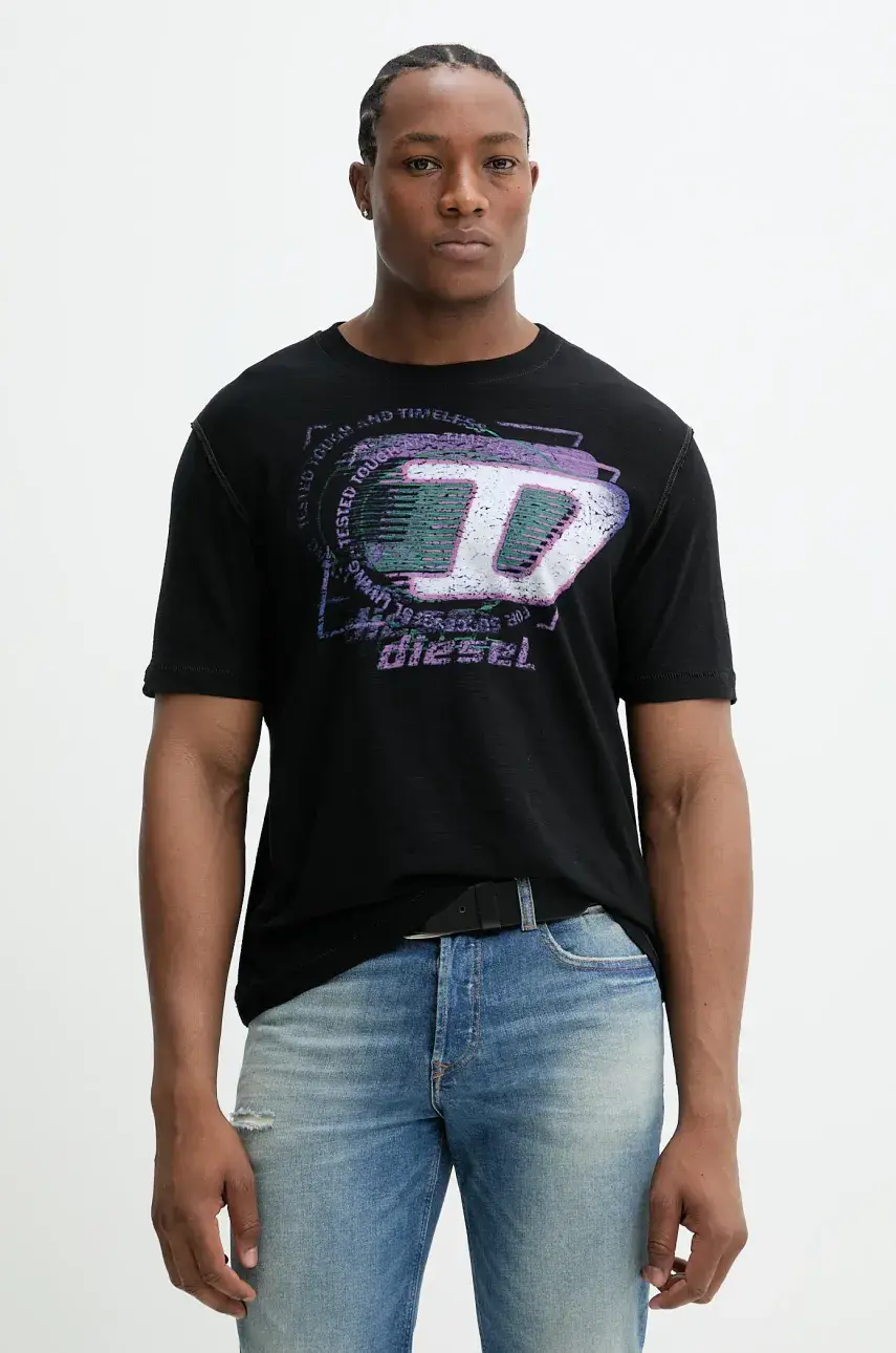 Bavlnené tričko Diesel T-ADJUST-R11 T-SHIRT pánske, čierna farba, s potlačou, A16430.0QKAP