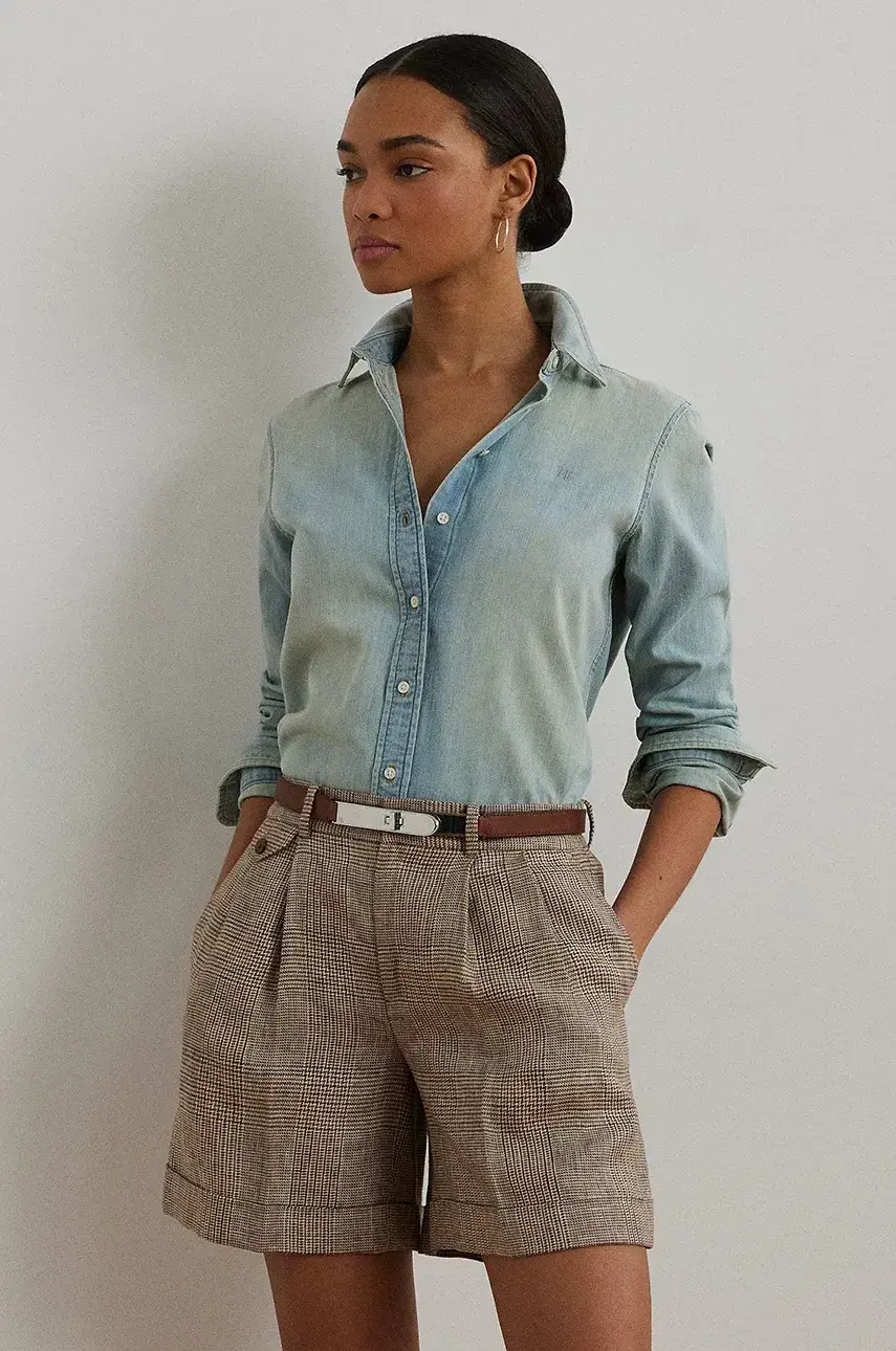 Bavlnená rifľová košeľa Lauren Ralph Lauren dámska, regular, s klasickým golierom, 200963850