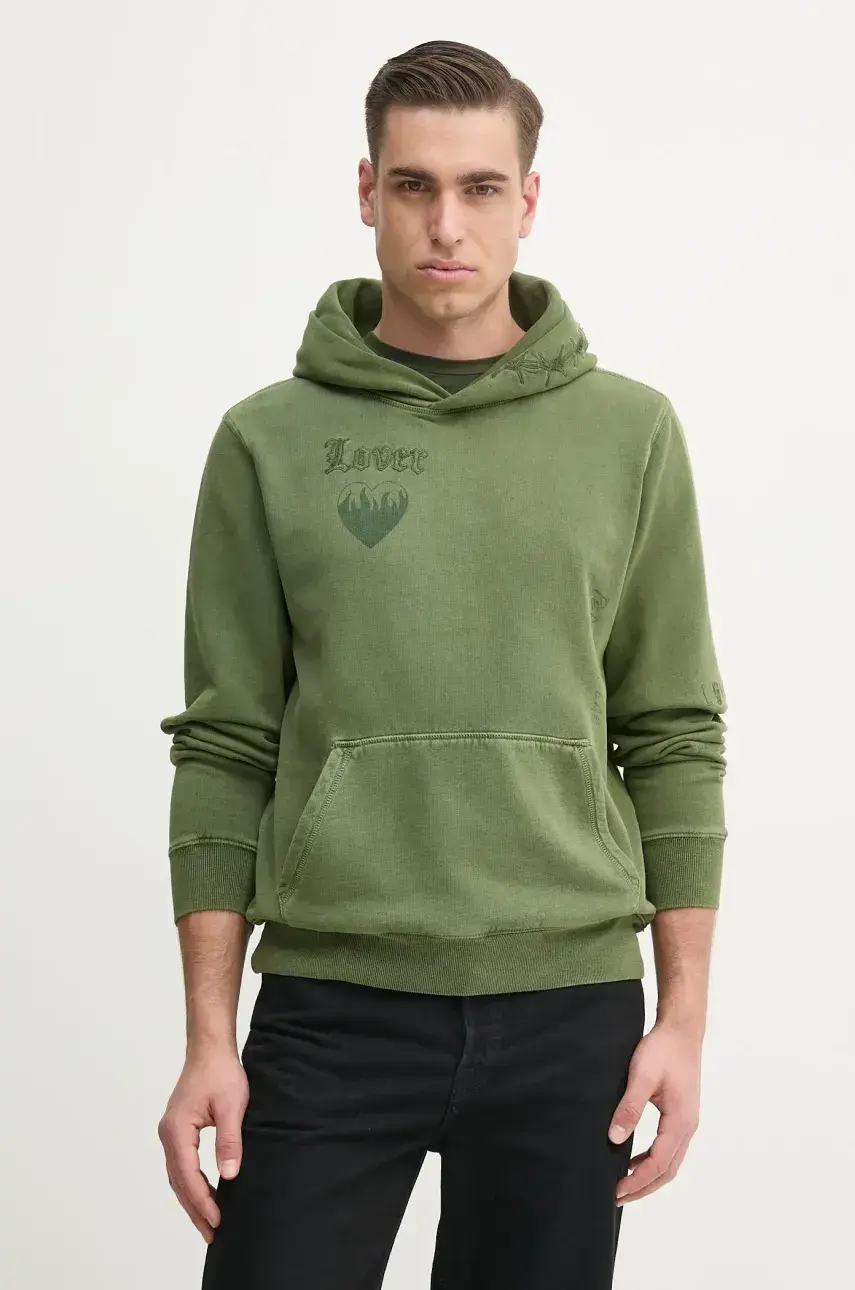Bavlnená mikina ZADIG&VOLTAIRE pánska, zelená farba, s kapucňou, s nášivkou, JMSS01253