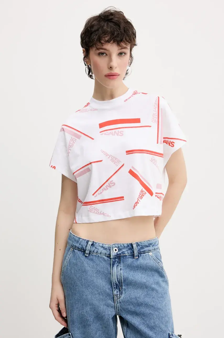 Bavlnené tričko Karl Lagerfeld Jeans dámske, biela farba, A2W17034