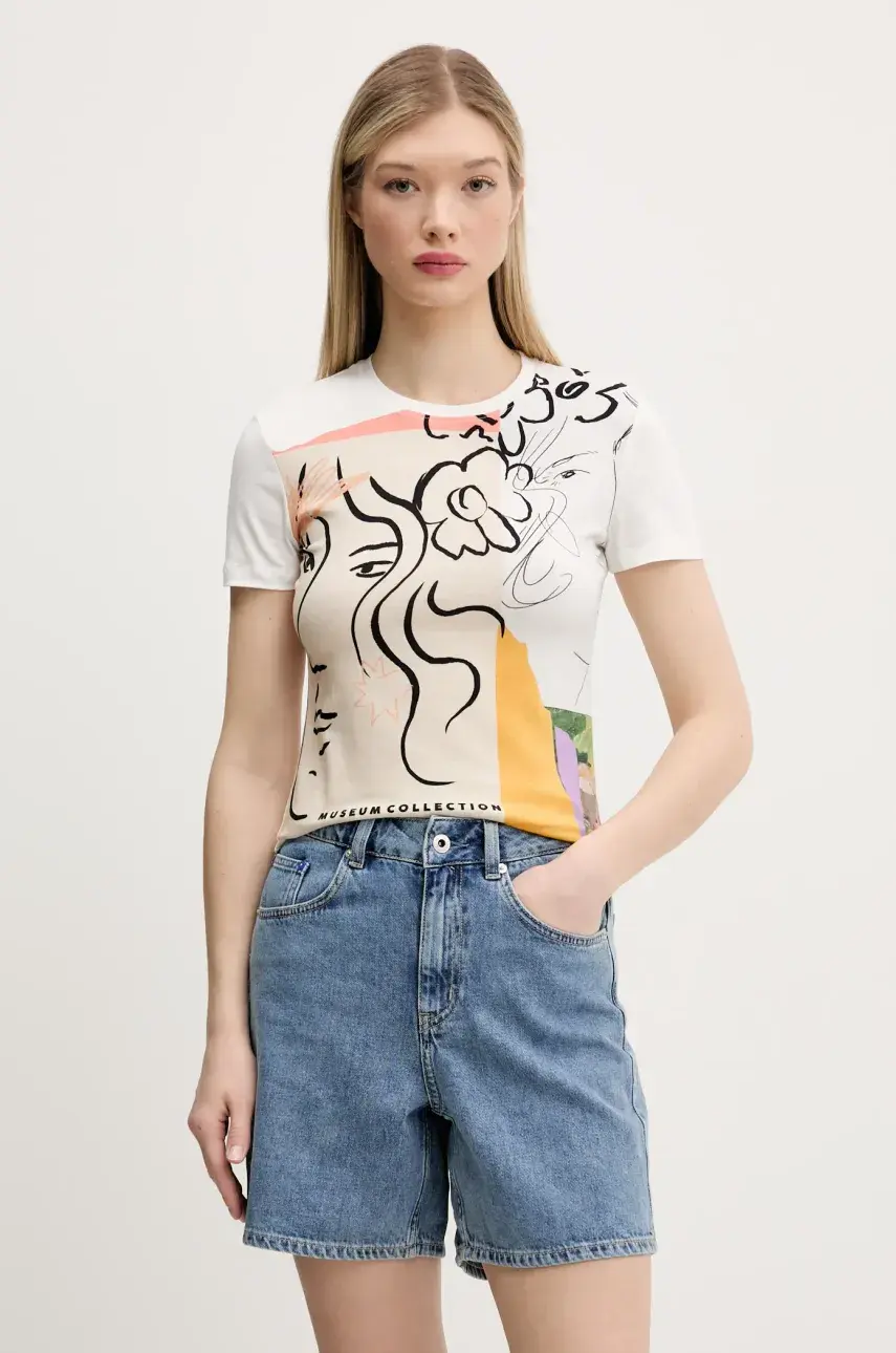 Tričko Desigual COLLECTION dámske, biela farba, 25SWTKAC