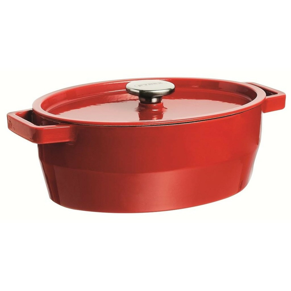 Pyrex Liatinový kastról s pokrievkou 6 l, 33 x 25 cm, červená, 6 l