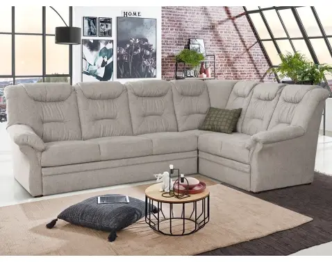 Rohová sedacia súprava Nelson, svetlo šedá látka, pravý roh, s rozkladom%