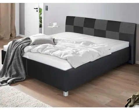 Posteľ Nice 180x200 cm, čierna ekokoža/sivá tkanina, bez matracov%