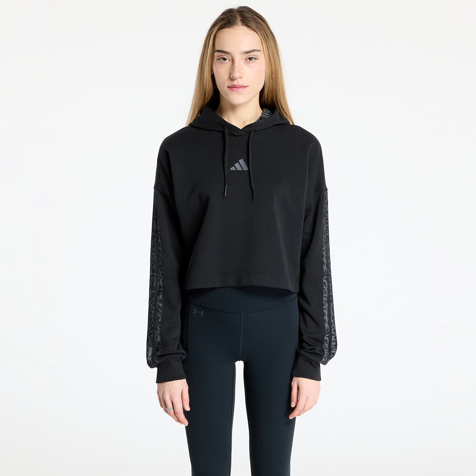 Mikina adidas Essentials 3 Stripes Print French Terry Hoodie Black XS