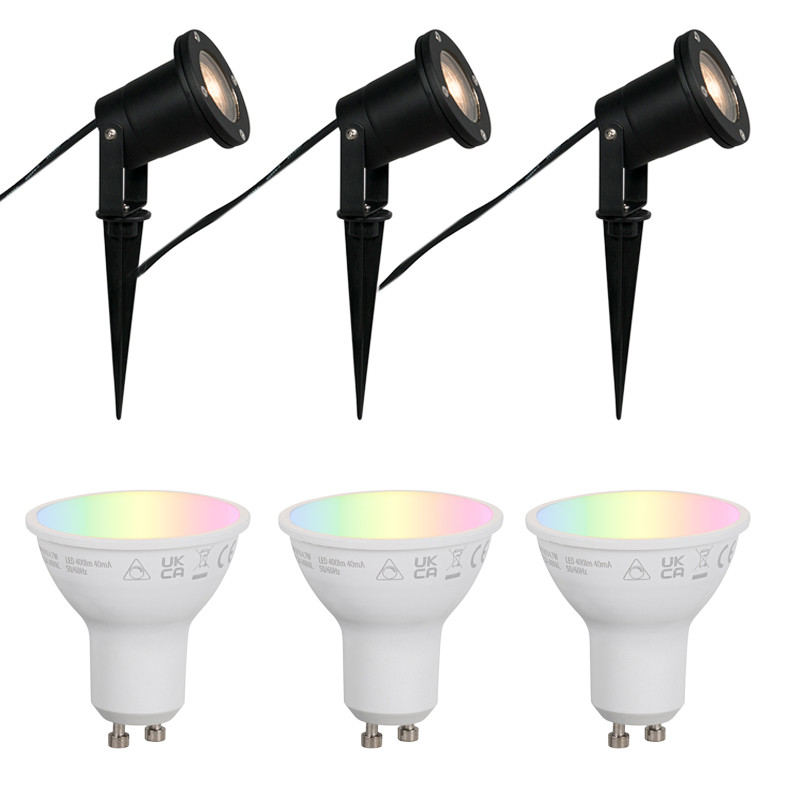 Set van 3 smart tuinspots zwart incl. snoer en stekker 200cm IP65 - Basic